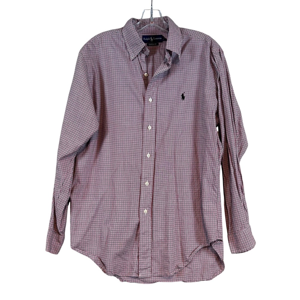 Ralph Lauren Mens Classic Fit Red Black Check Button Down Shirt 15.5 32/33 Prep